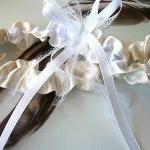 Champagne Bridal Garter in and Whit..